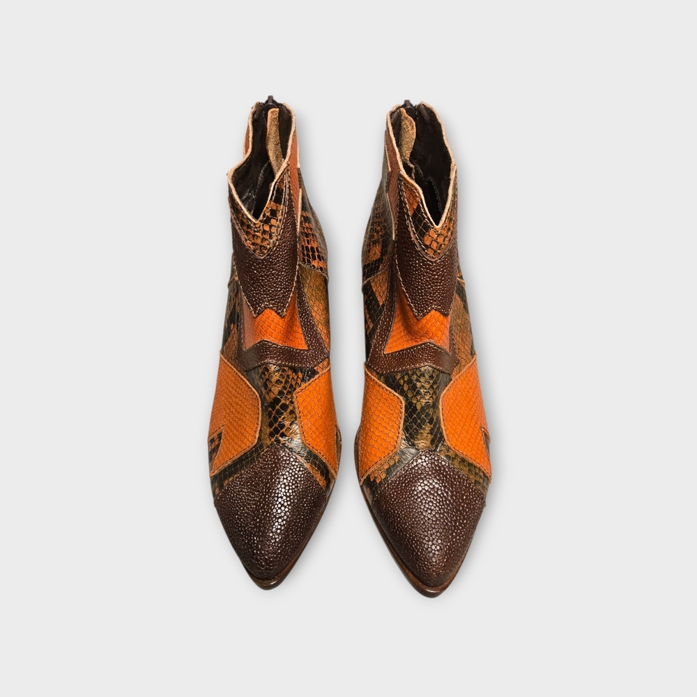 Stylish Patchwork Ankle Boots - Brown And Orange - image 3